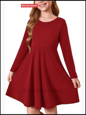 Girls Long Sleeve T-Shirt Dress A-Line Twirly Skater Dress Fall Casual